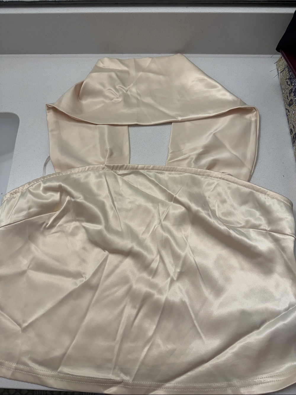 SHEIN Satin Halter Chemise Top in Champagne